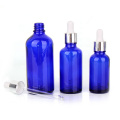 full size 15ml 30ml 50ml 100ml blue color Glass Essential Oil dropper bottle with silver lid